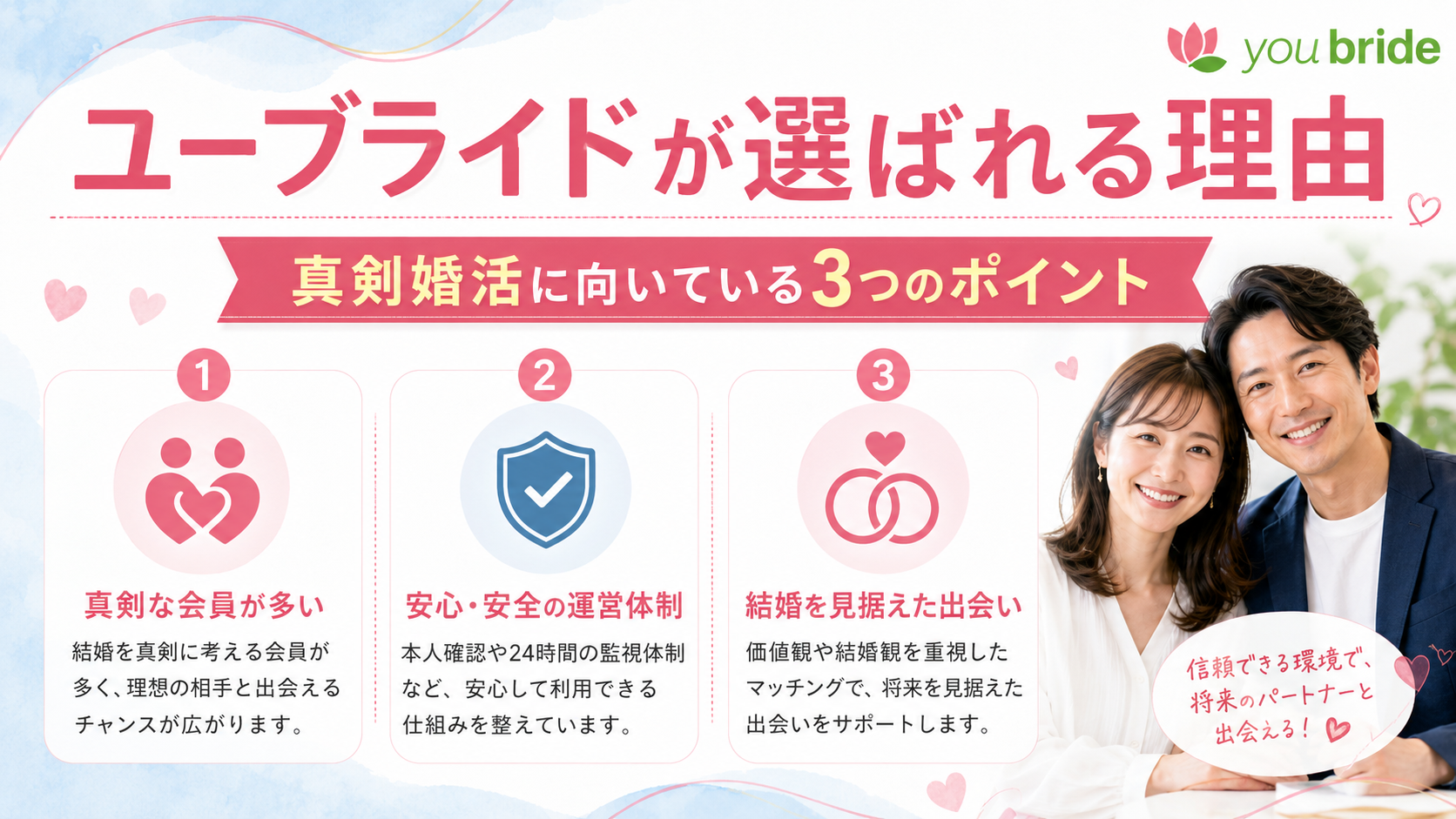 ユーブライドが選ばれる理由｜真剣婚活に向いている3つのポイント